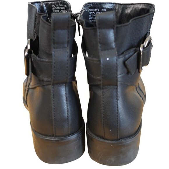 Anne Klein Black Leather Ankle Boots With Side Buckles & Zippers - Size 8M - Picture 2 of 6